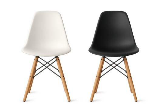 Stylish Eames DSW chairs, white and black, isolated on transparent background