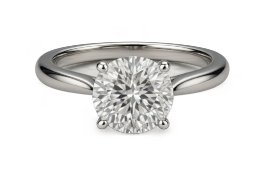 Elegant brilliant-cut diamond engagement ring, isolated on transparent background