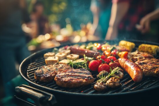 Summer Barbecue Gathering With Grilled Meats and Vegetables at Outdoor Cookout
