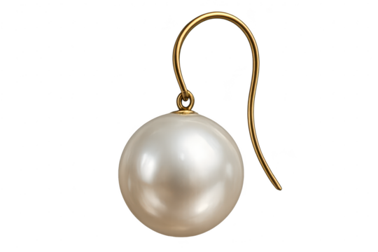 Elegant white pearl earring with golden hook isolated on transparent background