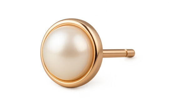 Elegant single pearl earring with golden setting isolated on transparent background