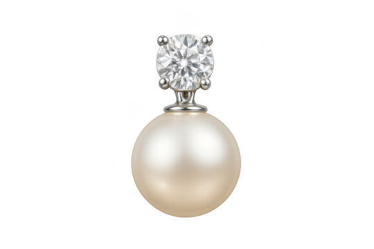 Elegant pearl and brilliant diamond earring isolated on transparent background