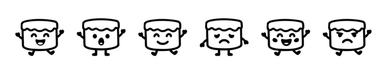 Collection of Kawaii Style Marshmallow Characters Expressing Various Emotions