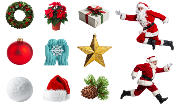 Santa claus and christmas festive holiday decorations