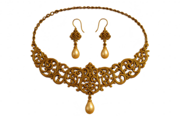 Elegant gold necklace and earrings set isolated on transparent background image