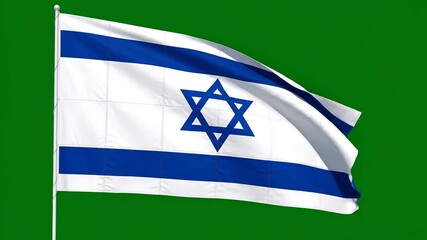 Waving Flag of Israel Against Green Screen A Symbol of National Pride Independence and Cultural Identity in the Middle East Perfect for Patriotic Celebrations and Political Commentary.