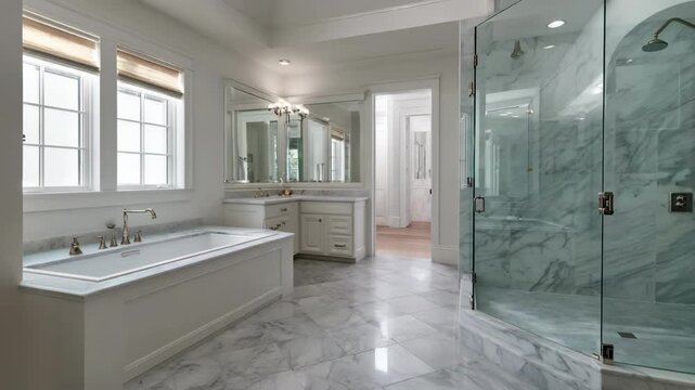 Medium shot of a 3D bathroom remodel model highlighting fixture placements and spatial adjustments in a digital twin environment.