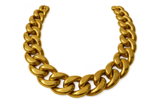 Heavy golden chain isolated on a transparent background, luxury and wealth