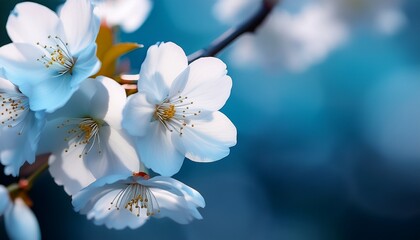 cherry tree blossom close up photography blue white