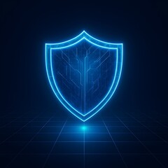 Fototapeta premium Futuristic digital cybersecurity shield glowing on tech grid