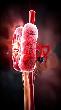 Dynamic medical animation showing kidney function and anatomy for education or healthcare marketing, a stunning and professional look at the body's organs