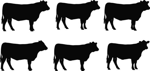 Cow silhouette vector, farm animal illustration, black cow profile, livestock icon design, side view cattle art, nature symbol