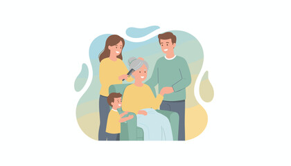 Loving family caring for senior grandmother Intergenerational support and bonding