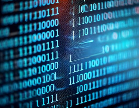 decoding the binary numbers on a computer screen shallow depth of field
