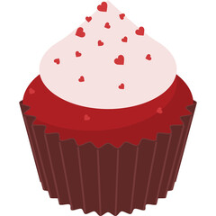 Red velvet cupcake with pink frosting and red heart sprinkles on a transparent background perfect for valentines day celebrations and sweet treats