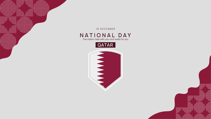 Fototapeta premium Minimalist Qatar National Day Banner Design with Maroon and White Colors Featuring Geometric Patterns and Wavy Shapes for Celebration Background and Event Promotion