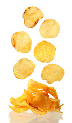 Set of Potato chip isolated on white background. Top view
