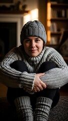 Cozy Winter Knitted Outfit Indoors