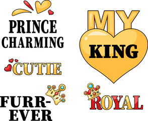 Royal themed lettering set, cute crown quotes, princess and king typography stickers
