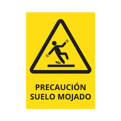 Black and yellow precaucion suelo mojado sign (trad. caution wet floor)