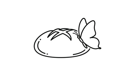 Line art illustration of a butterfly on a fresh tomato, representing nature and organic food.