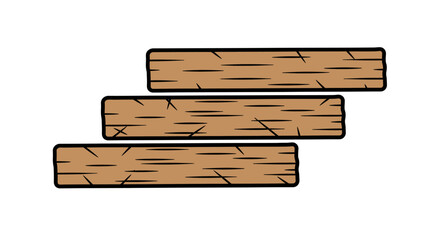 Stylized Cartoon Wooden Planks on White Background