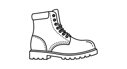 Black and white line art illustration of a sturdy work boot.