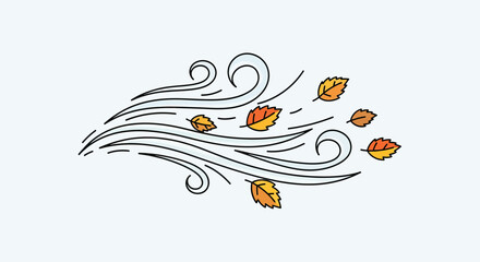 Autumn wind blowing fallen leaves illustration