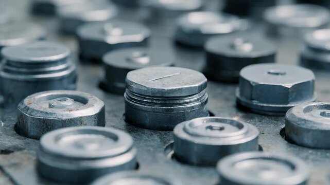 Weatherproof fastener caps arranged in a functional setup demonstrating heavyduty stamped metal construction in a medium shot view