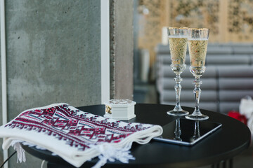 Coziness and style. Modern event design. European traditional wedding ceremony decoration and...