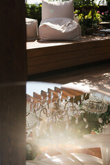 Coziness and style. Modern event design. European traditional wedding ceremony decoration and...