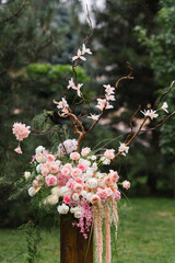 Coziness and style. Modern event design. European traditional wedding ceremony decoration and...