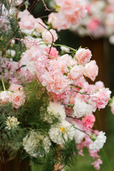 Coziness and style. Modern event design. European traditional wedding ceremony decoration and...