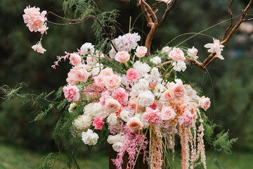 Coziness and style. Modern event design. European traditional wedding ceremony decoration and...