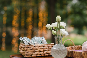 Coziness and style. Modern event design. European traditional wedding ceremony decoration and...