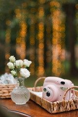 Coziness and style. Modern event design. European traditional wedding ceremony decoration and...