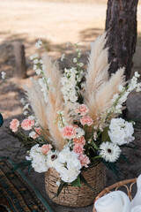 Coziness and style. Modern event design. European traditional wedding ceremony decoration and...