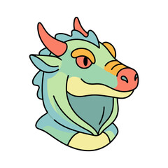 Obraz premium Colorful dragon head icon for fantasy game UI or mobile app branding, isolated