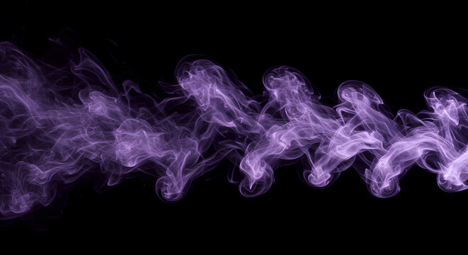 Flowing purple smoke wisps on black background ethereal