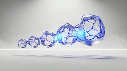 Transparent geometric spheres connected by blue glowing network lines floating in a clean tech environment. Futuristic abstract concept for digital innovation, data flow and connectivity - Powered by Adobe