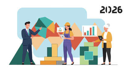 Business team uses technology to plan future growth and strategy for 2026