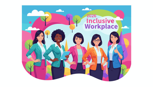 Diverse professional women promote an inclusive workplace culture concept Business teamwork equity