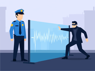 Police Officer Confronts Thief with Digital Data Display.