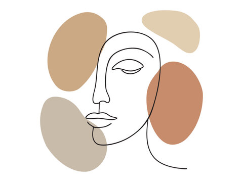 Minimalist line art face with abstract geometric shapes, illustration. concept of simplicity, modern art, abstract expressionism, minimal design, aesthetic decor, creativity
