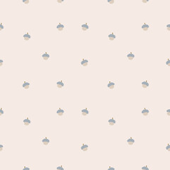 Seamless pastel acorn pattern in Scandinavian minimal style. Cute beige and blue tones. Ideal for kids’ textiles, nursery decor, wrapping paper, or autumn design projects.