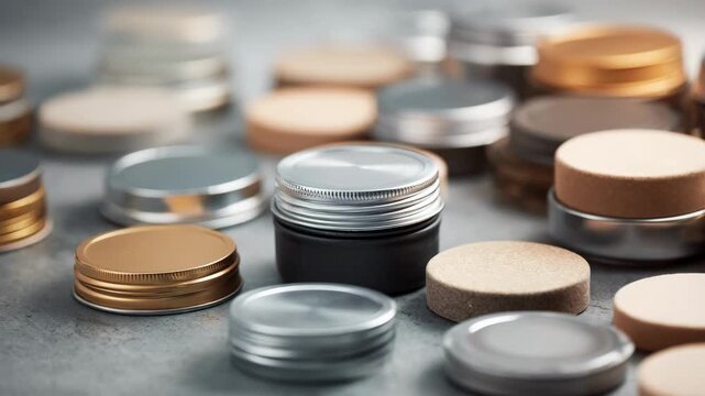 Medium shot of varied metal domed lids set on a table illustrating diverse applications with stackable fitted and gasketed designs.