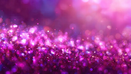 A shimmering field of vibrant magenta and purple bokeh lights with glitter particles, creating a magical, dreamy, and festive background.
