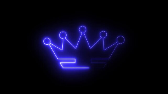 Neon blue crown glowing on black background abstract royal symbol leadership success power achievement royalty