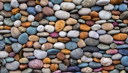 Multicolor Pebble Stone Wall Surface Texture Of Smooth Arranged River Stones