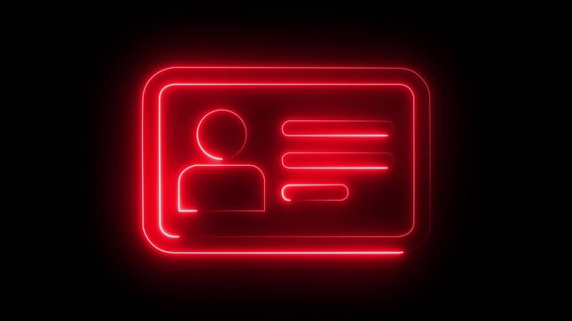 Neon line Man ID Card icon animation. Neon Identification card outline icon. personal data, Driver's license, files or id cards symbol. NID card verify icon isolated .profile verify account icon.
